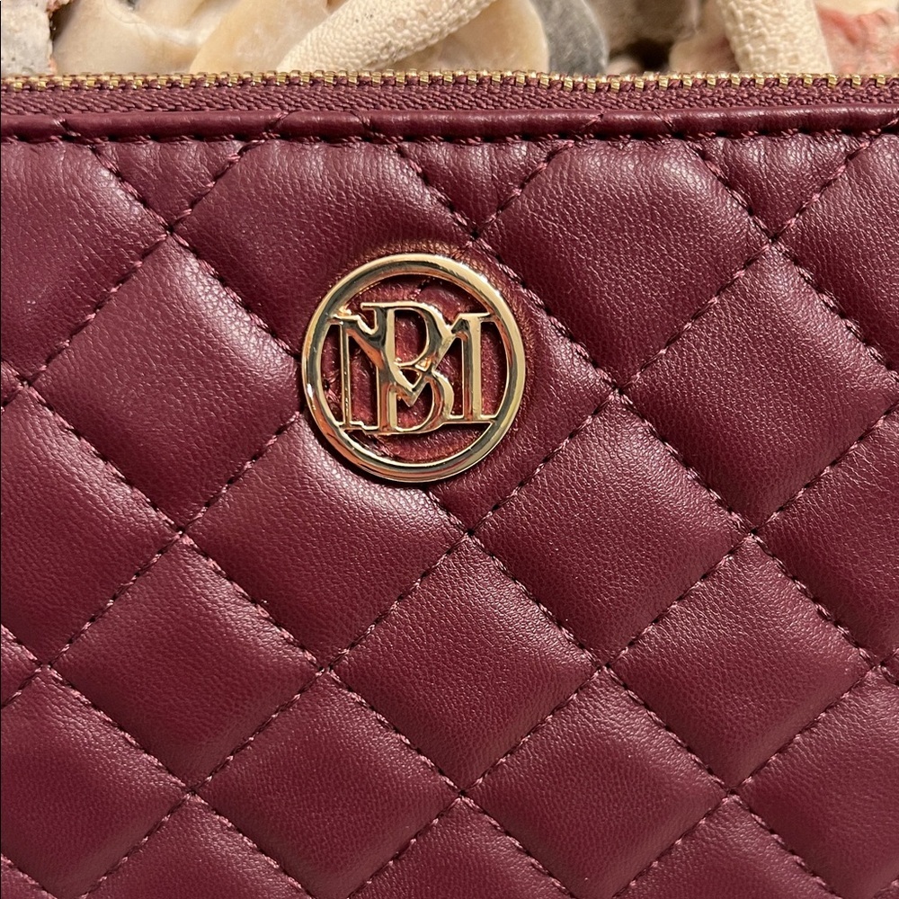 Badgley Mischka Quilted Wristlet Clutch Deep Burgundy